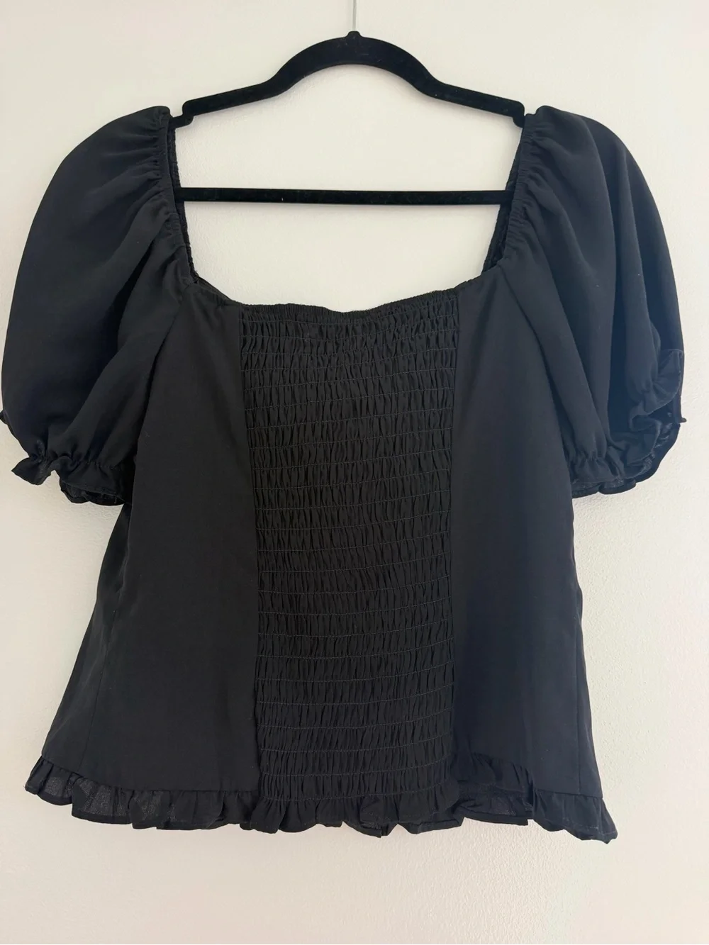 Reformation Black Puff-Sleeve Sweetheart Top